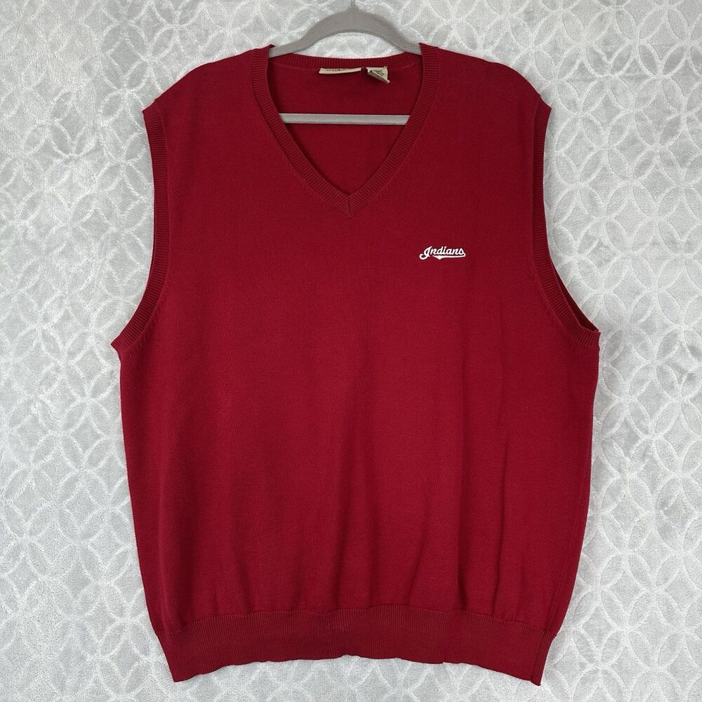 Rare Vtg 90s Cleveland Indians Sweater Vest Men XL Red Pima Cotton MLB Baseball